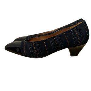 Bruno Magli 6 Black Kitten Heals Patent Leather Low Heel Dress Pumps Textured Sp